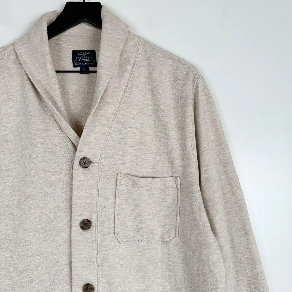 J.Crew Mens Authentic Fleece Cardigan Sweater Beige Taupe - L